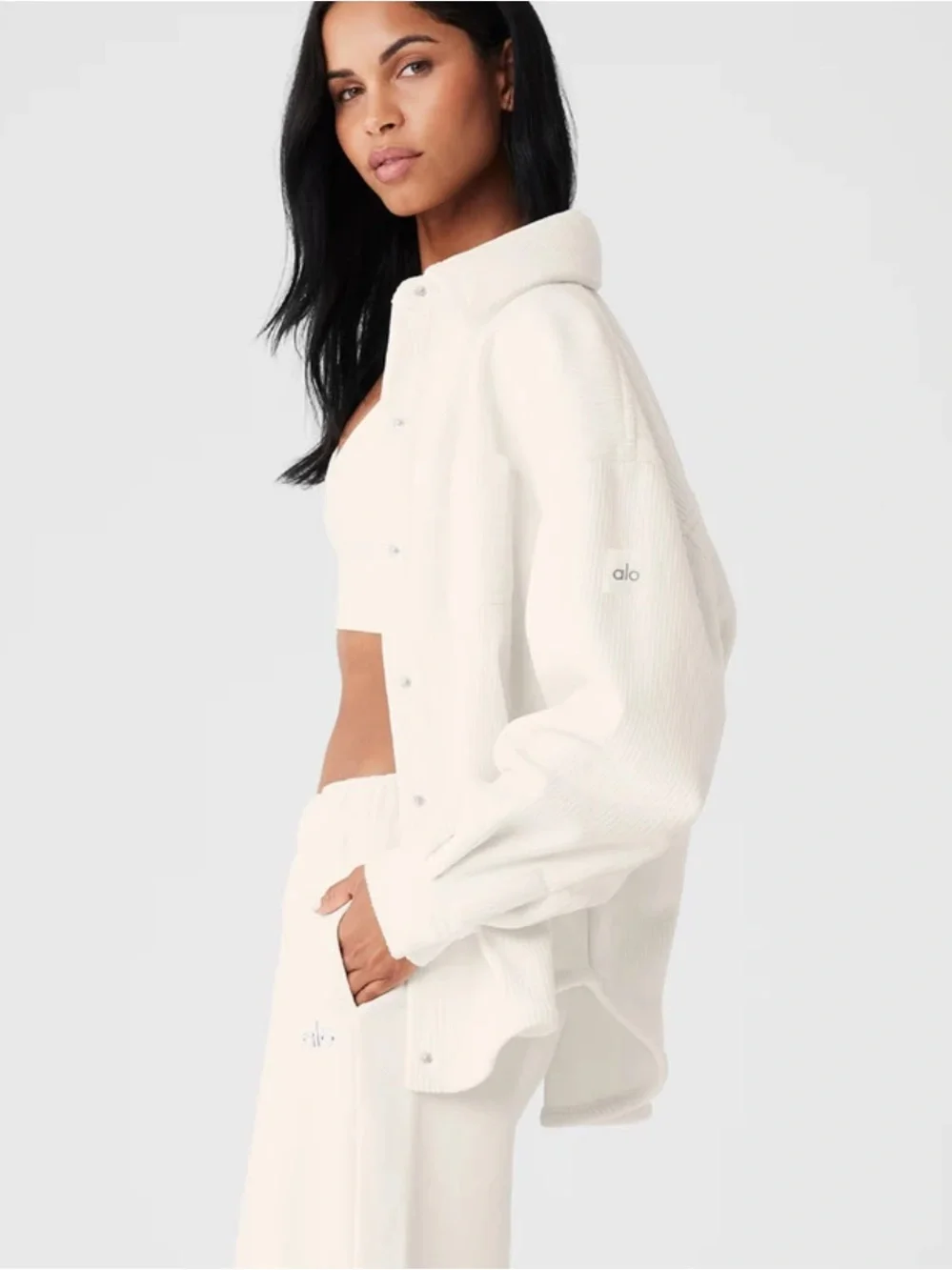 LIKE NEW ALO Ribbed Velour Mountain Side Shacket, Ivory, size M